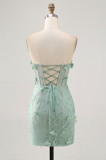 Strapless Sage Corset Homecoming Dress with 3D Flowers